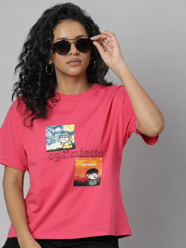 Act Fast Women Solid Pink T Shirt