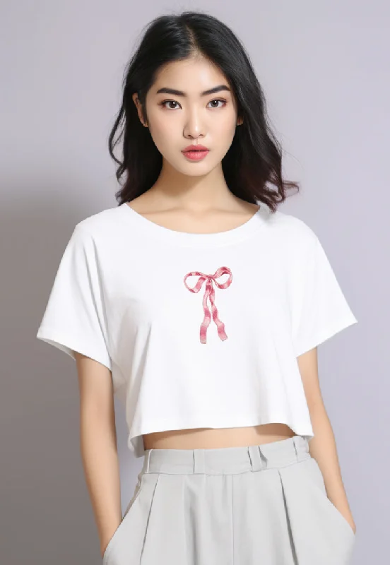 LTF97 Kaos Wanita Gambar Coquette Bow Pita Ribbon OLC Crop putih