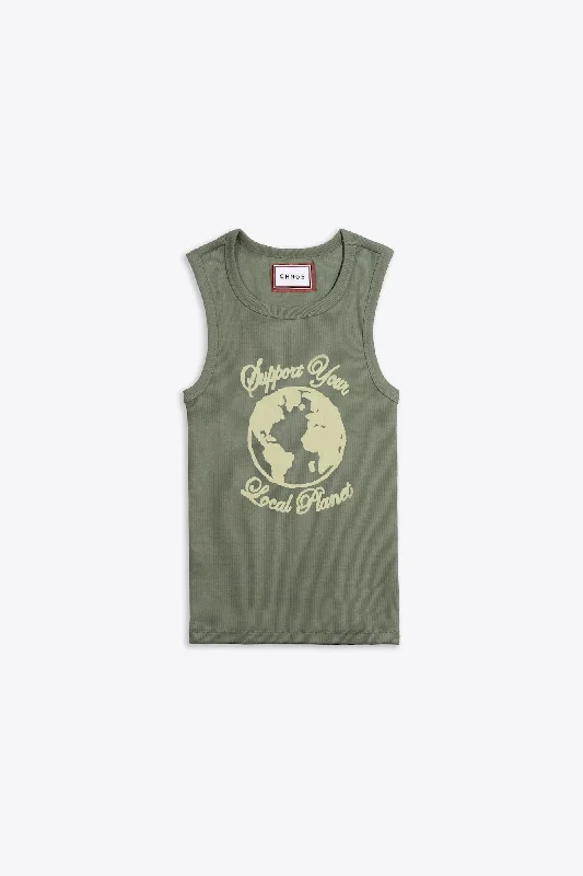 Support Your Local Planet Lt Stretch Rib  Racer Tank (Kelp)