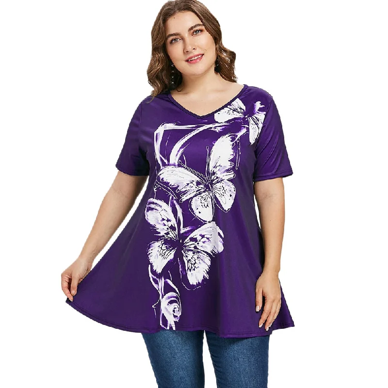 ANALUKE Butterfly Print Short Sleeve T-shirt