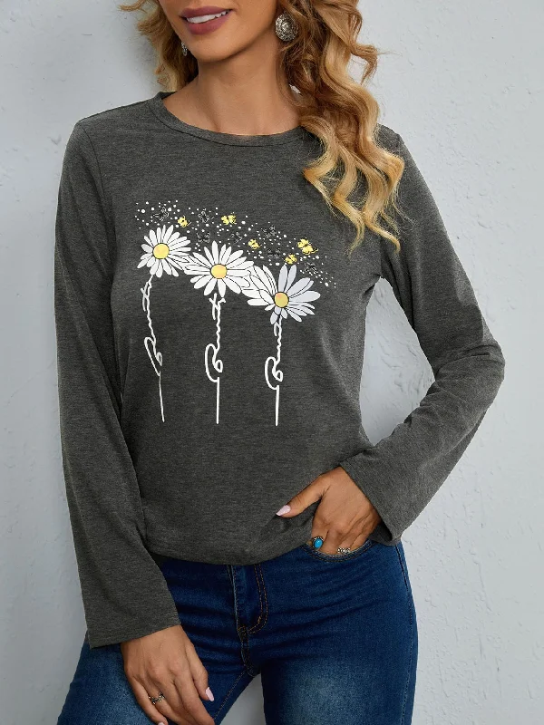 Casual Butterfly Long Sleeve Round Neck Regular Women T-Shirt