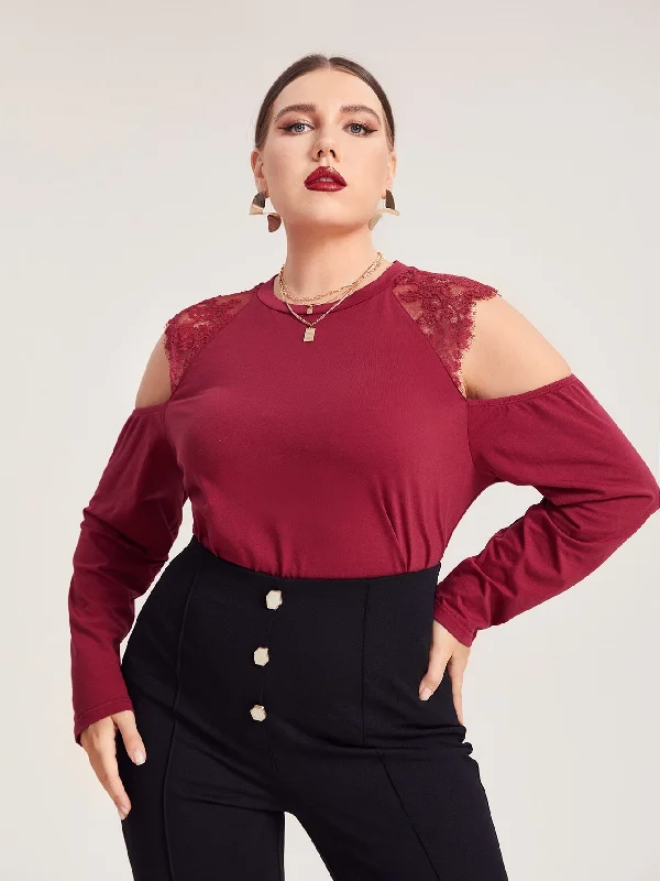 Plain Cut Out Long Sleeve Round Neck Regular Plus Size T-Shirt