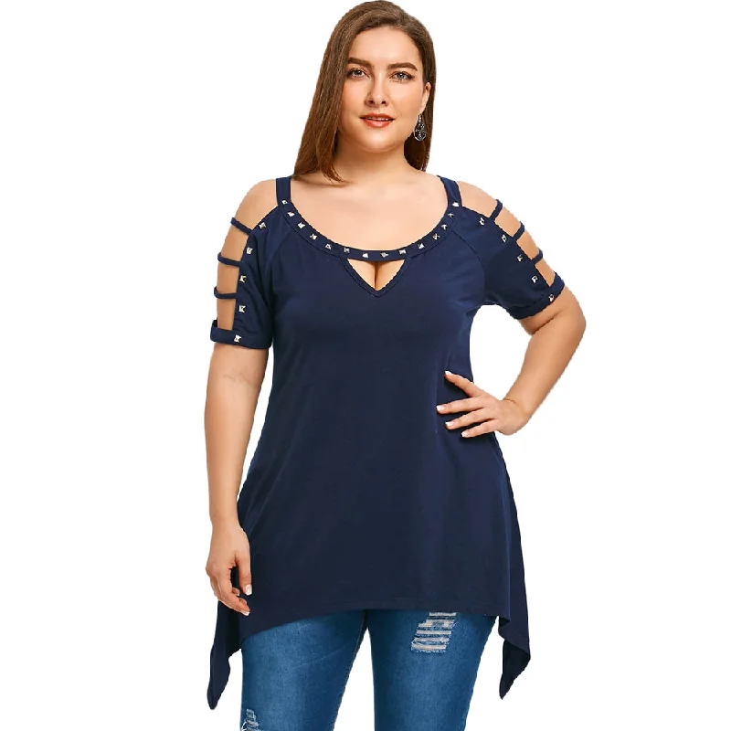 ANALUKE Plus Size Rivet Tunic Short Sleeve T-Shirt