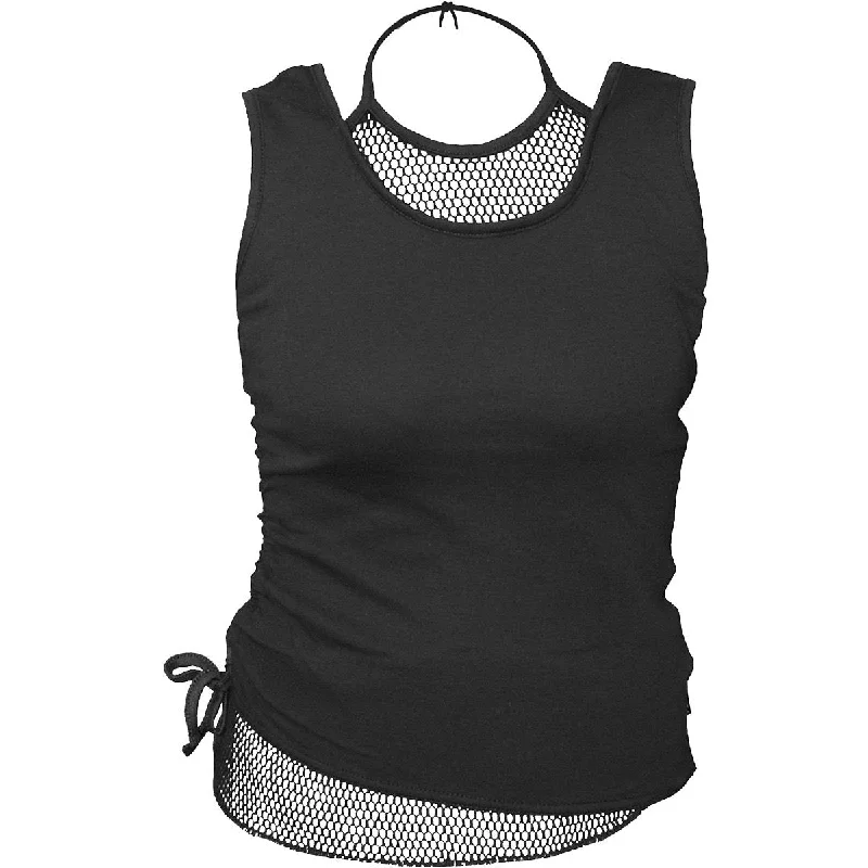 GOTHIC ROCK - 2in1 Neck Tie Mesh Top Black