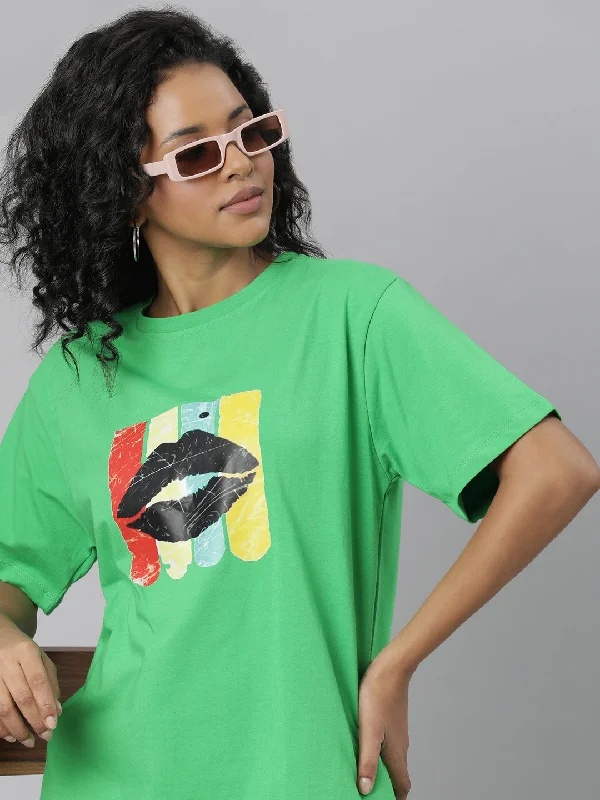 Fantastic Offers Women Green Graphic T Shirt