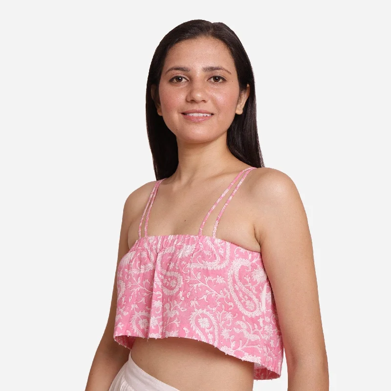 Pink Paisley Block Printed Cotton Camisole Crop Top