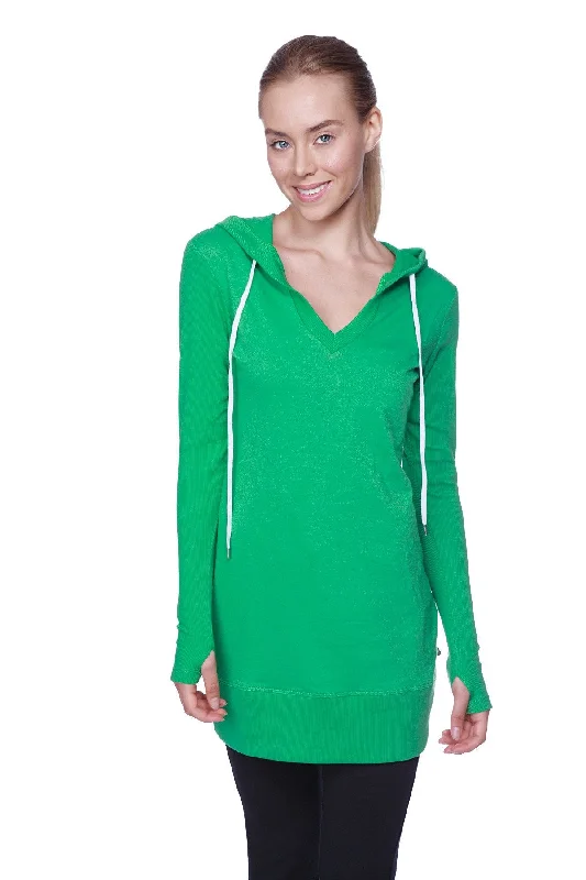 Women's Long Body Hoodie Top (Solid Bamboo Green)