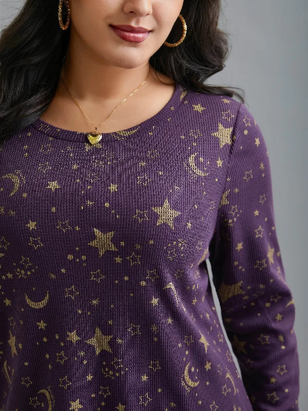 Moon and Star Glitter Textured T-Shirt