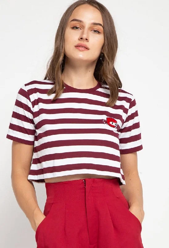 Td Friends LTD52 thirdday CL Crop Loose stripe maroon white ninja dakir kaos casual wanita