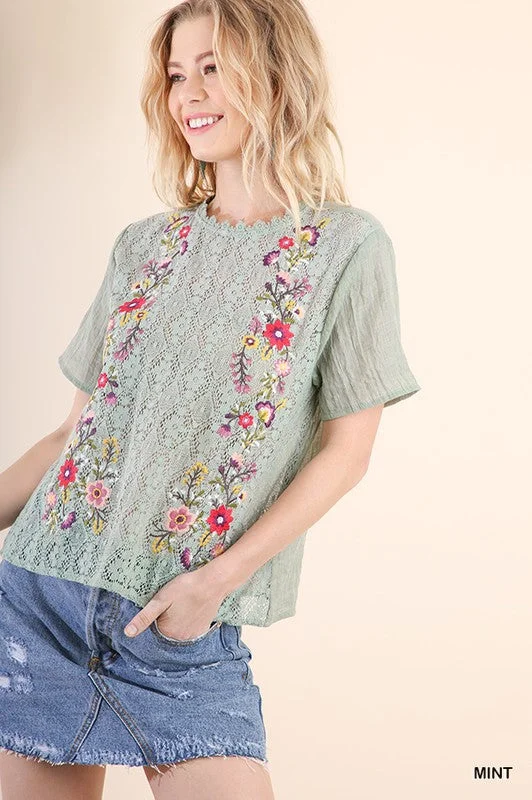 Crochet Floral Embroidered Top