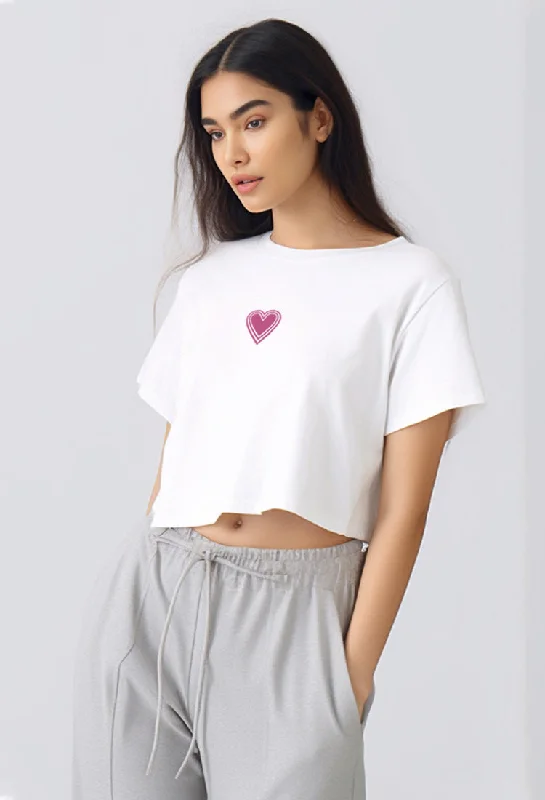 LTE91 kaos crop top oversize OLC wanita tulisan simpel "layered hearts" putih