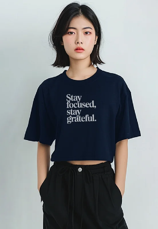 LTG18 Kaos Crop Oversize Navy Wanita OLC Instacool "stay focused" navy