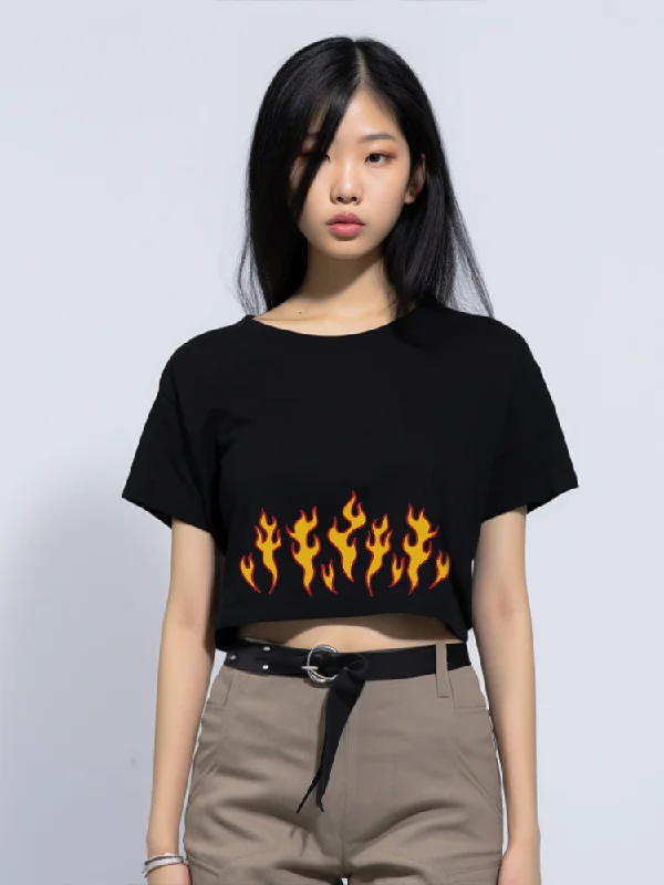 TDLA LTE51 crop top OLC kaos oversize wanita yellow fire hitam