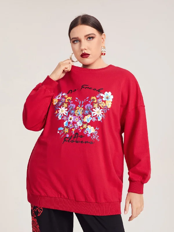 Letter Long Sleeve Round Neck Long Plus Size Sweatshirt