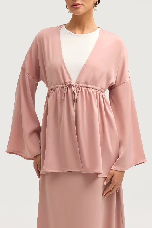 Samia Satin Tie Front Top - Blush