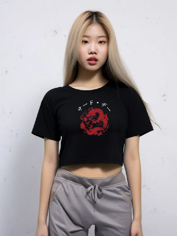 TDLA LTE44 crop top OLC oversize wanita dragon naga merah katakana