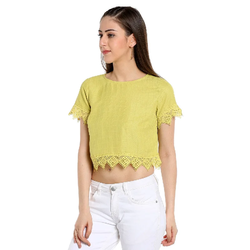 Yellow Self Design Crop Top