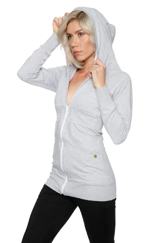 Zip-up Long Body Travel Hoodie Jacket (Heather Grey)